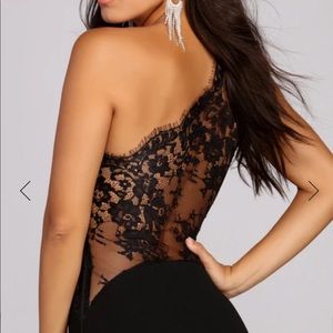 Black Gown - One shoulder - Lace back - NWT